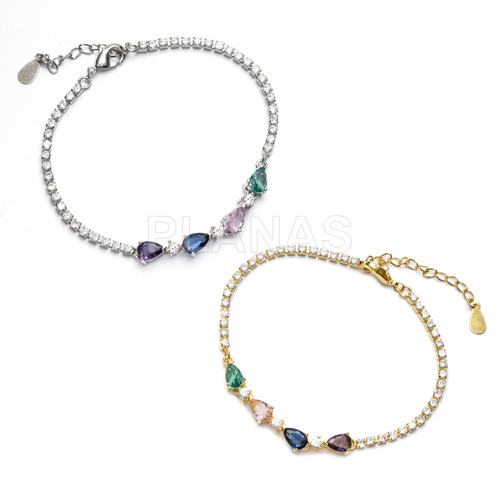 Pulseira em latão com zircônias cúbicas coloridas.  