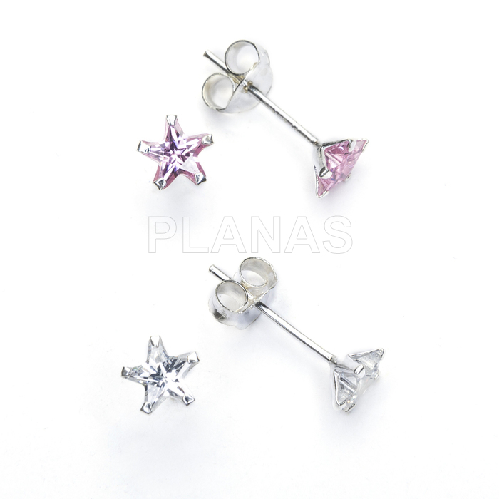 Brincos em prata de lei e zircônias cúbicas. estrelas.