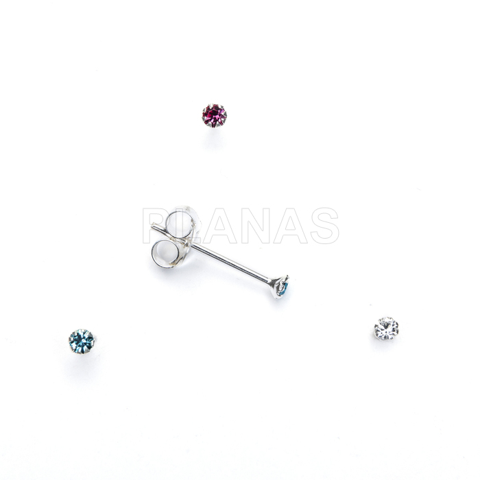 Brincos em prata de lei e zircônia cúbica. 2mm.