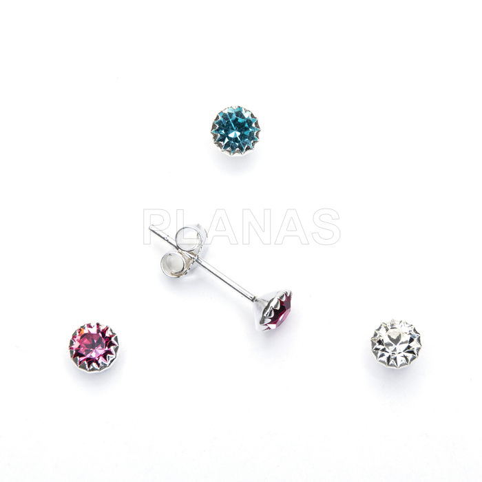 Brincos em prata de lei e zircônia cúbica. 4mm.