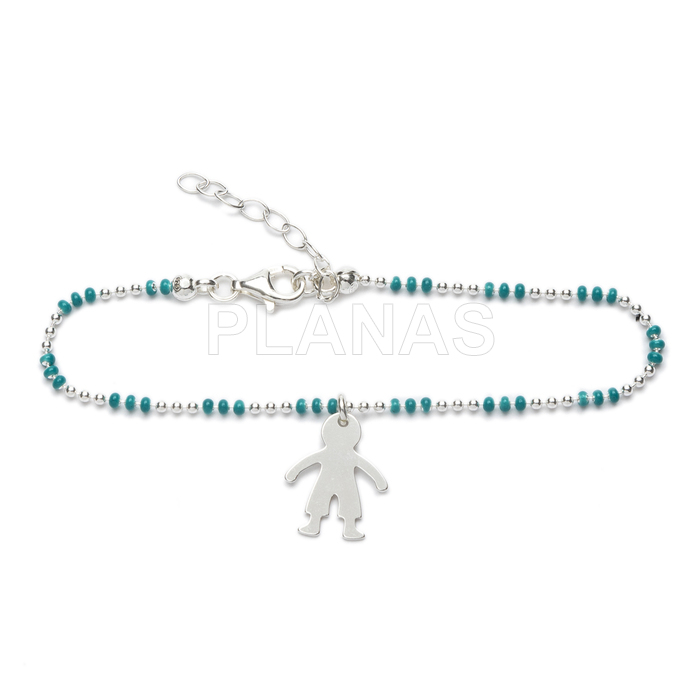 Pulseira em prata de lei com contas esmaltadas. infantil.