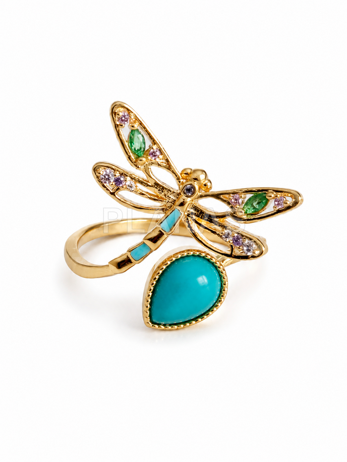 Anillo en Latón y Baño Oro 18k con Circonitas . LIBELULA.