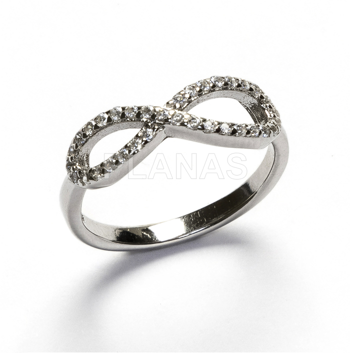Anillo en Latón Rodiado y Circonitas Blancas. INFINITO.