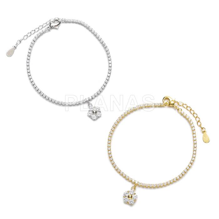 Pulsera en latón con circonitas blancas. FLOR.