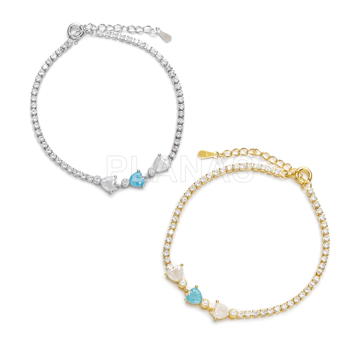 Pulsera en latón con circonitas blancas. CORAZONES.