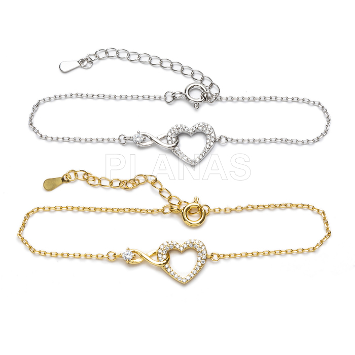 Pulsera en latón con circonitas blancas. CORAZON E INFINITO.