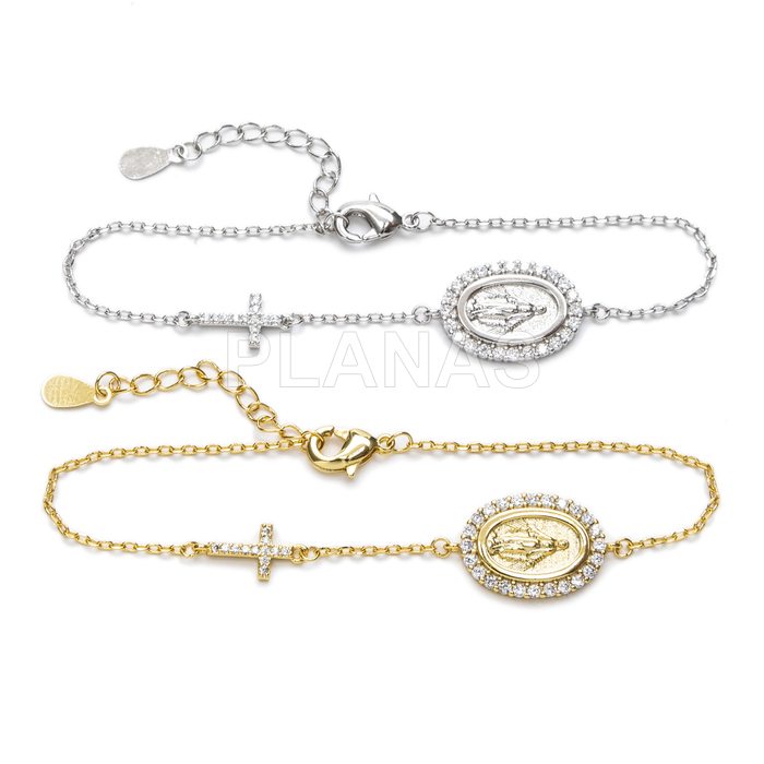 Pulsera en latón con circonitas blancas.  MILAGROSA Y CRUZ.