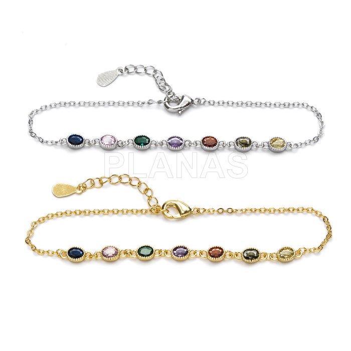 Pulsera en latón con circonitas de colores.  