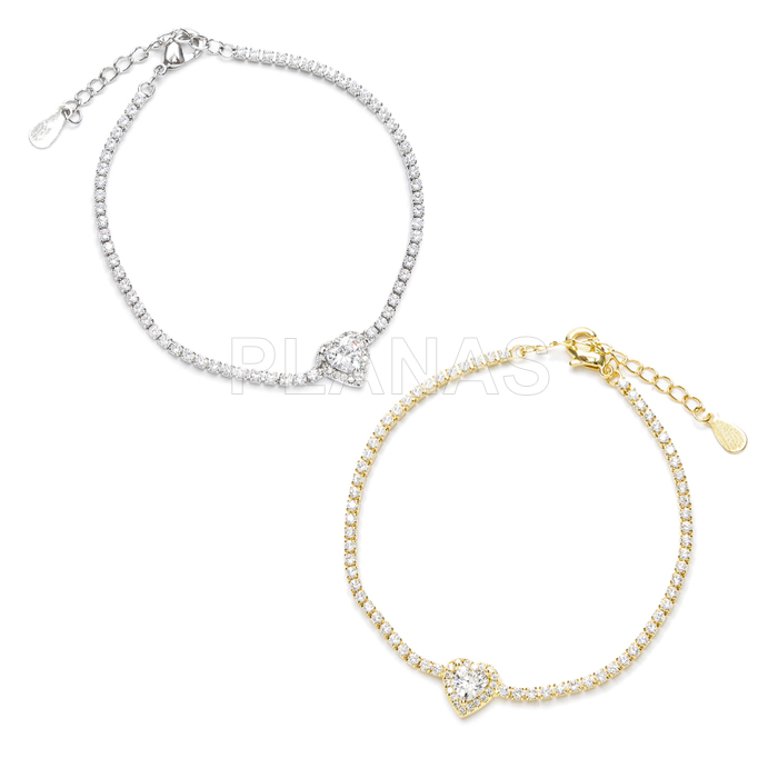 Pulsera en latón con circonitas blancas. CORAZÓN.