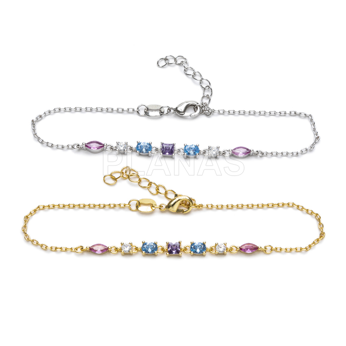 Pulsera en latón con circonitas de colores.  