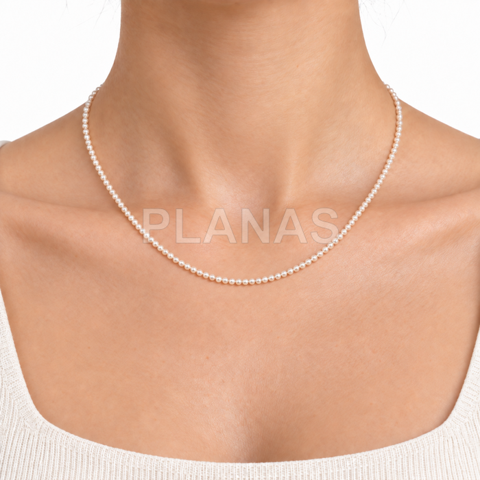 Colar em prata de lei com pérolas de alta qualidade de 2 mm (componente de cristal austríaco de alta qualidade).