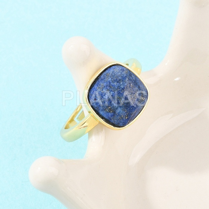 Anillo en Latón y Baño Oro con Lapizlazuli.  