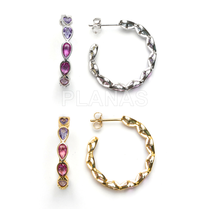 Aros en Latón y Circonitas de colores. 