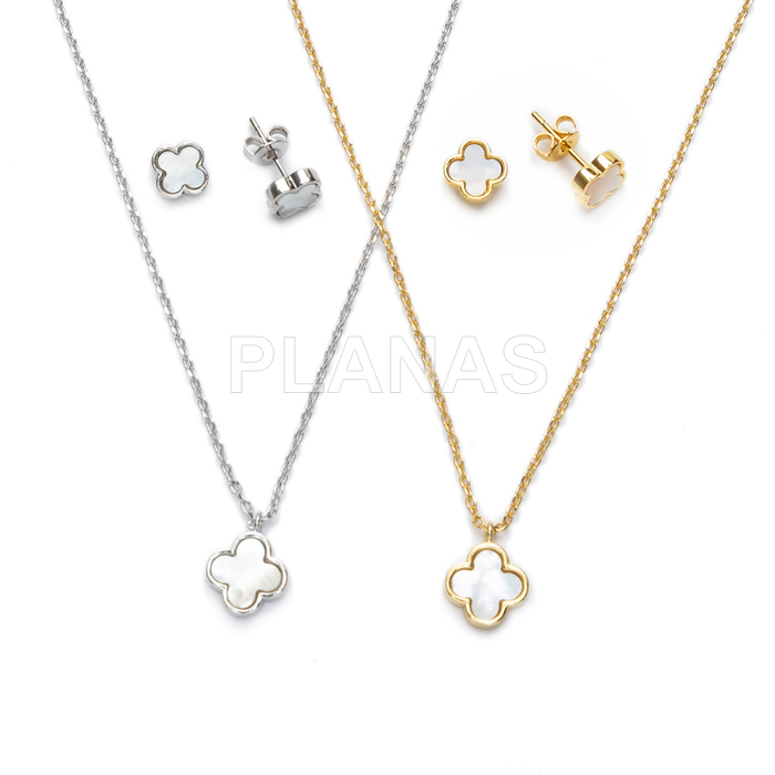 Conjunto de colar e brincos em latão e zircônias cúbicas.