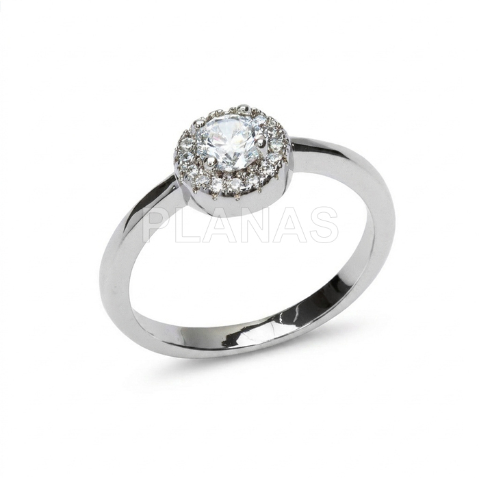 Anillo en Latón Rodiado y Circonitas blancas.  