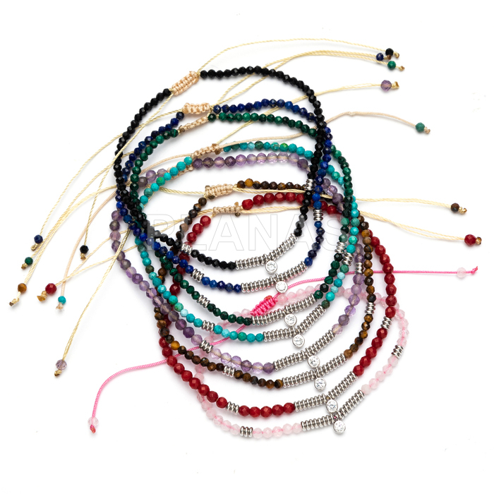 Pulsera macramé en Plata de ley y minerales. 