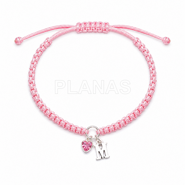 Pulsera macramé en Plata de ley.  CORAZÓN.