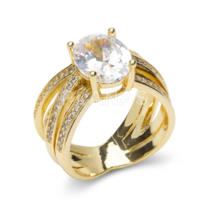 Anillo en Latón de alta calidad y Baño Oro con circonitas.   