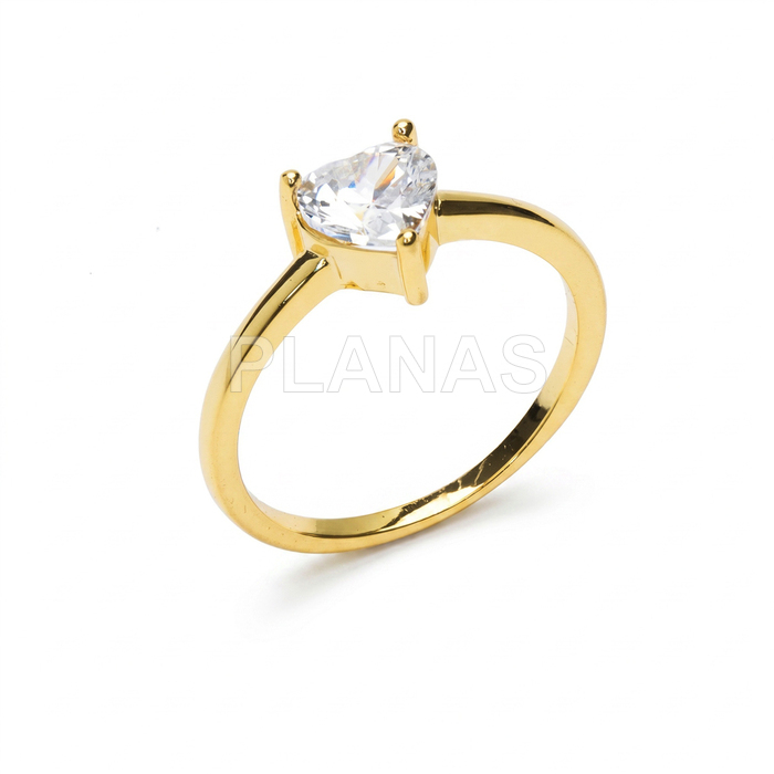 Anillo en Latón de alta calidad y Baño Oro con circonita Blanco. CORAZÓN.