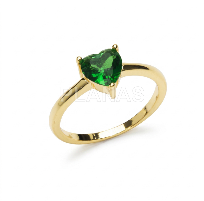 Anillo en Latón de alta calidad y Baño Oro con circonita Esmeralda. CORAZÓN.