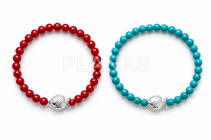 Pulseira elástica em prata de lei. peixe. 