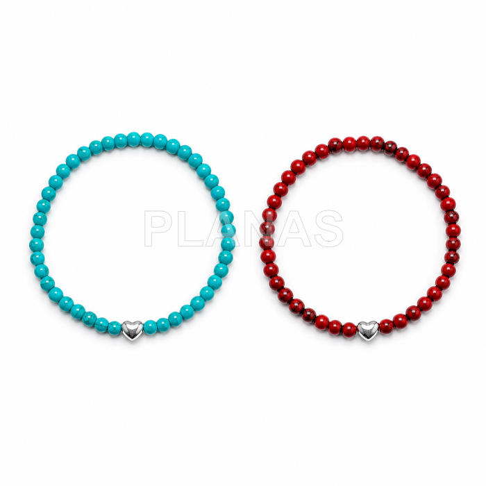 Pulsera elástica en plata de ley. CORAZÓN. 