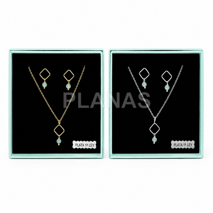 Conjunto en Plata de ley y Aguamarina de 4mm.