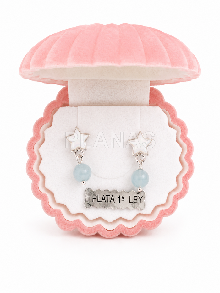 Pendientes en Plata de ley  y Aguamarina. 