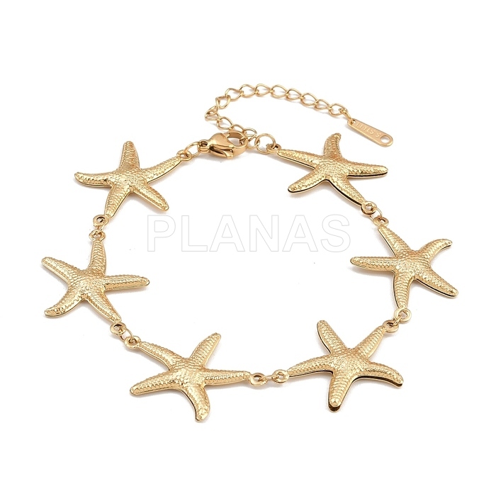 Pulsera en Acero Inoxidable y Baño Oro. ESTRELLA DE MAR. 