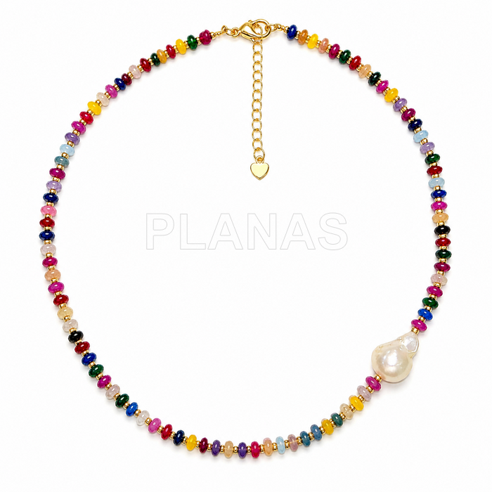 Collar dorado con Jade y perla Barroca natural.
