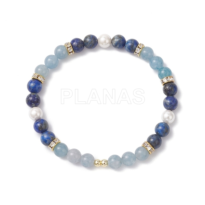 Pulsera elástica con Lapizlazuli, quarzo y perla nacarada.