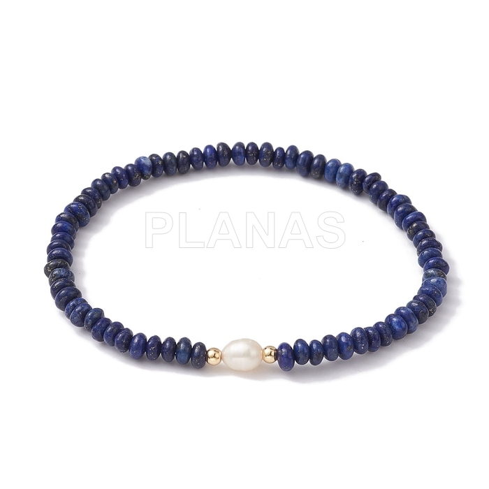 Pulsera elástica con Lapizlazuli Y perla cultivada.