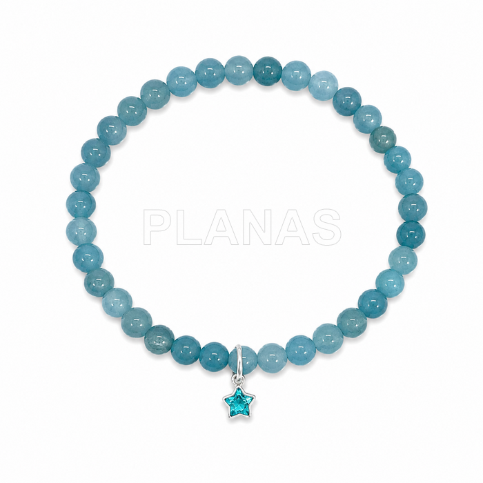 Pulseira elástica em água-marinha e prata de lei com zircônia cúbica azul. estrela. 