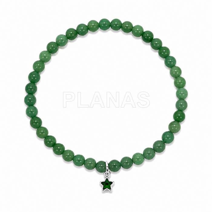 Pulseira elástica em aventurina e prata de lei com zircônia cúbica verde. estrela. 