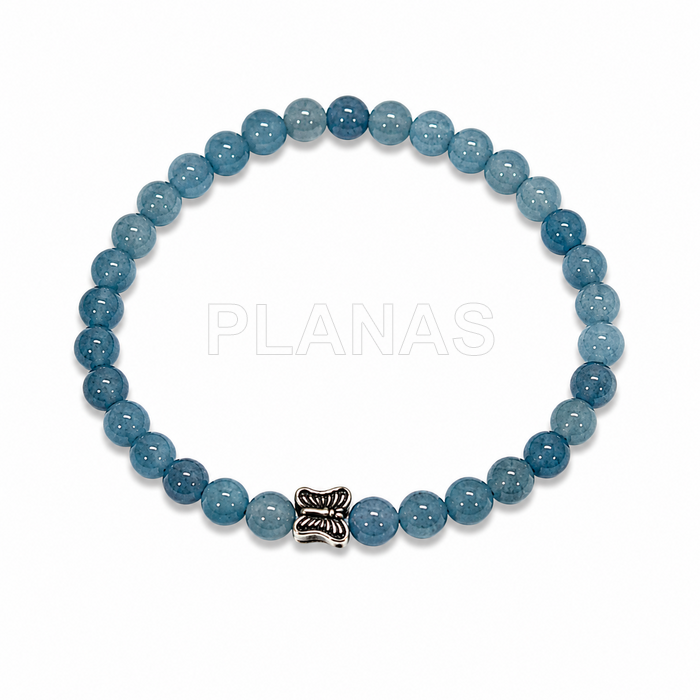 Pulseira elástica em água-marinha e prata de lei. borboleta. 