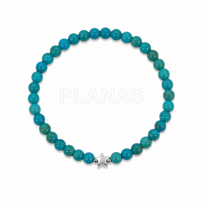 Pulseira elástica em turquesa e prata de lei. estrela. 