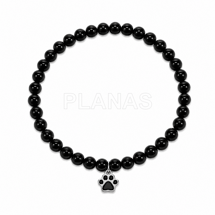 Pulseira elástica em ônix e prata de lei. hoof. 