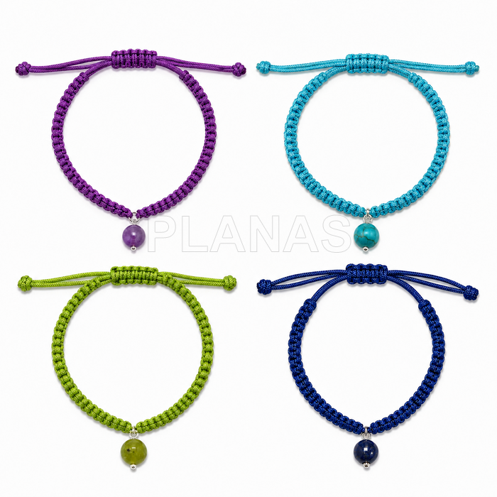Pulsera macramé acabada en Plata de ley y Mineral.