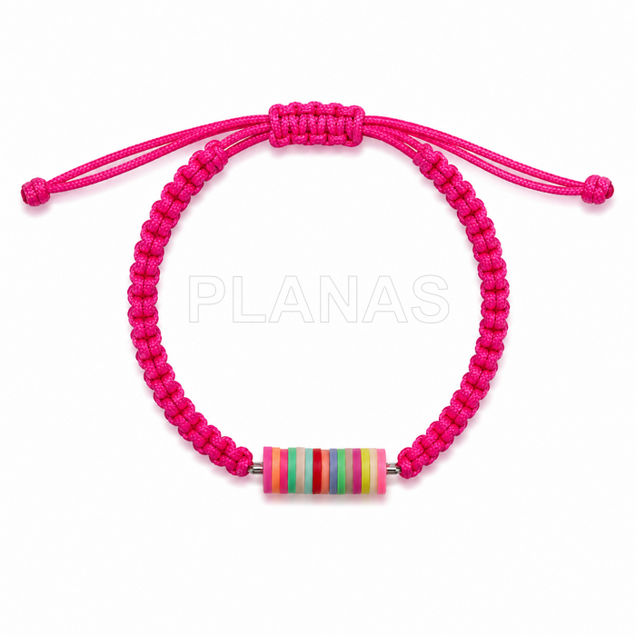 Pulsera macramé acabada en Plata de ley y Arcilla.