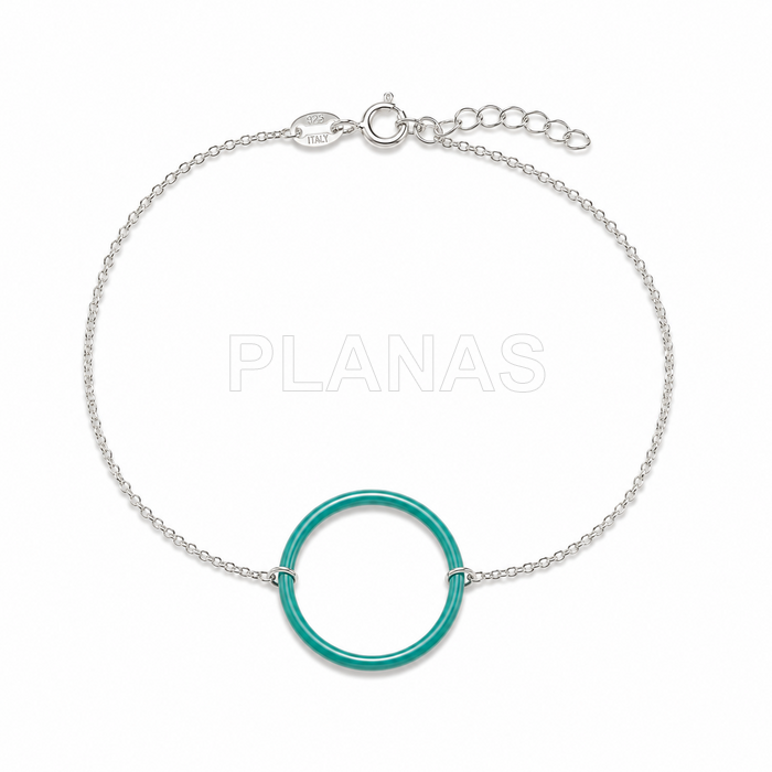 Pulsera en Plata de ley y esmalte Turquesa. CIRCULO.