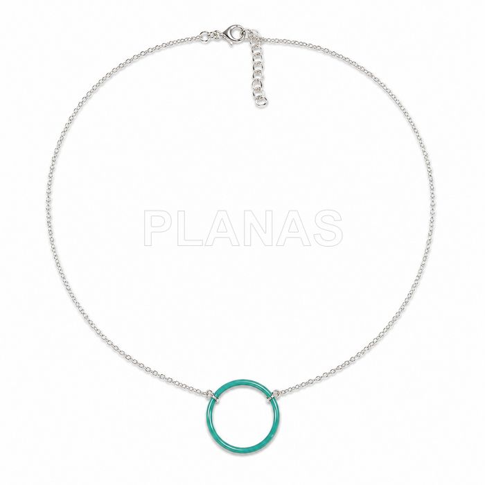 Collar en Plata de ley y esmalte Turquesa. CIRCULO.