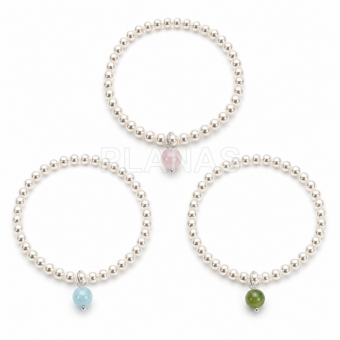 Pulseira elástica com pérolas de cristal austríaco de alta qualidade de 4 mm e morganita de 6 mm. 