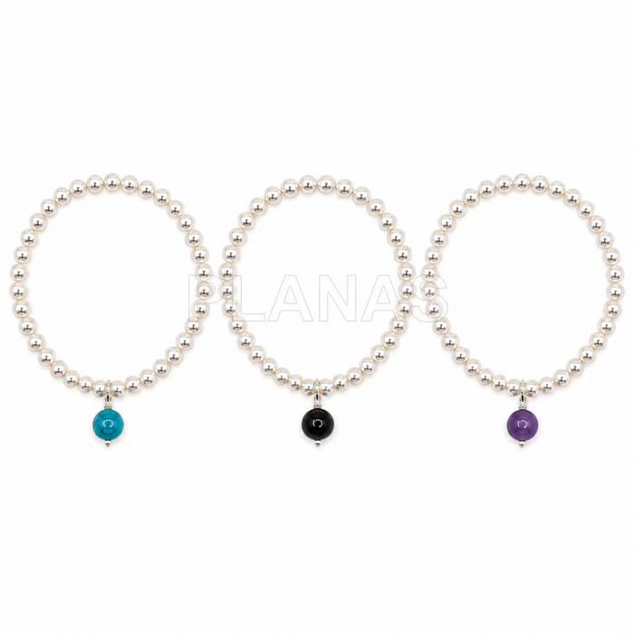 Pulsera elástica con perlas Cristal Austríaco de alta calidad de 4mm y Minerales de 6mm. 