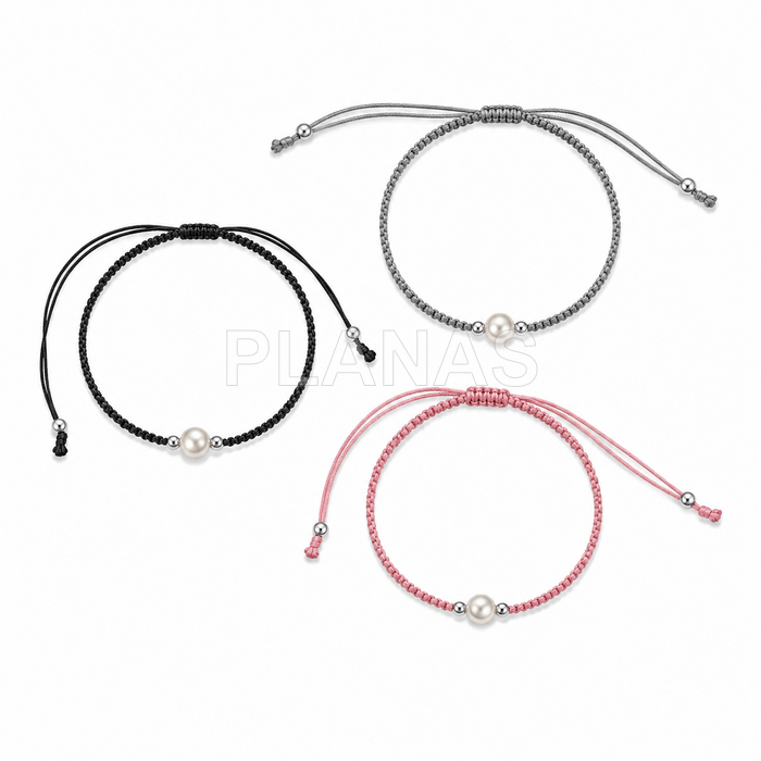 Pulsera macramé en Plata de ley y perla cultivada. 