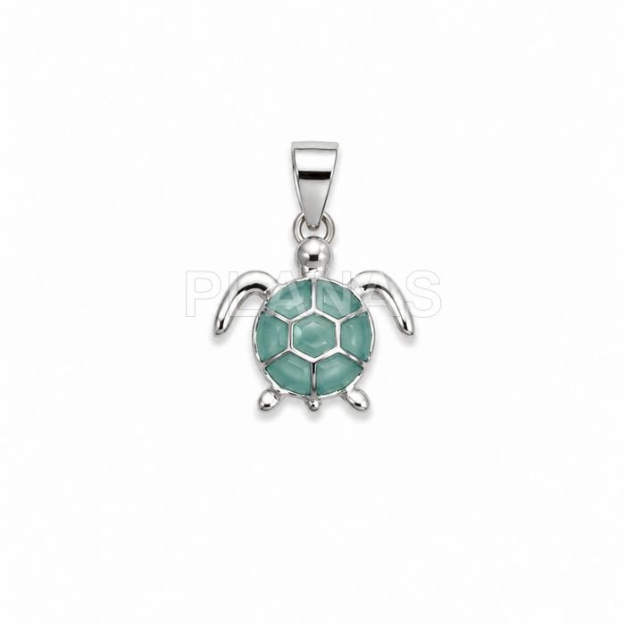 Colgante en Plata de ley y esmalte Turquesa. TORTUGA.