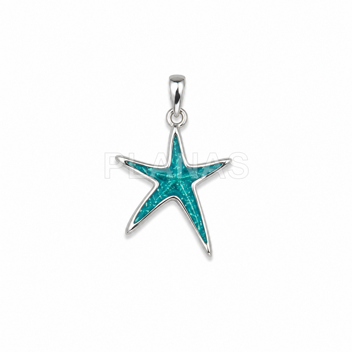 Colgante en Plata de ley y esmalte Azul. ESTRELLA DE MAR.
