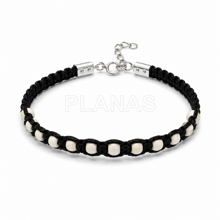 Pulsera en plata de ley y bolitas color Blanco.  