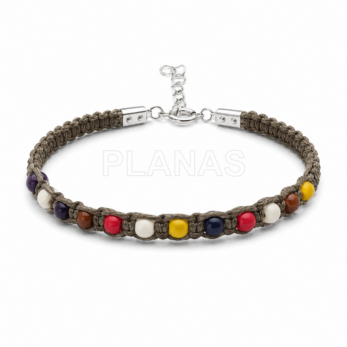 Pulsera en plata de ley y bolitas colores.  