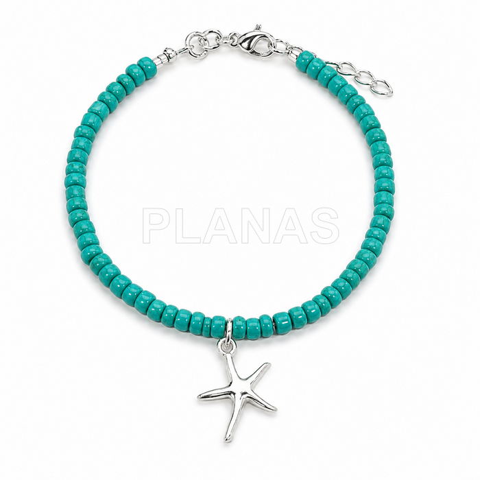 Pulsera en plata de ley y Turquesa. ESTRELLA DE MAR.  