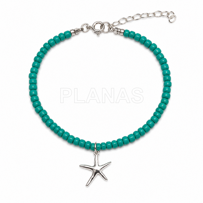 Pulsera en plata de ley y Turquesa. ESTRELLA DE MAR.  
